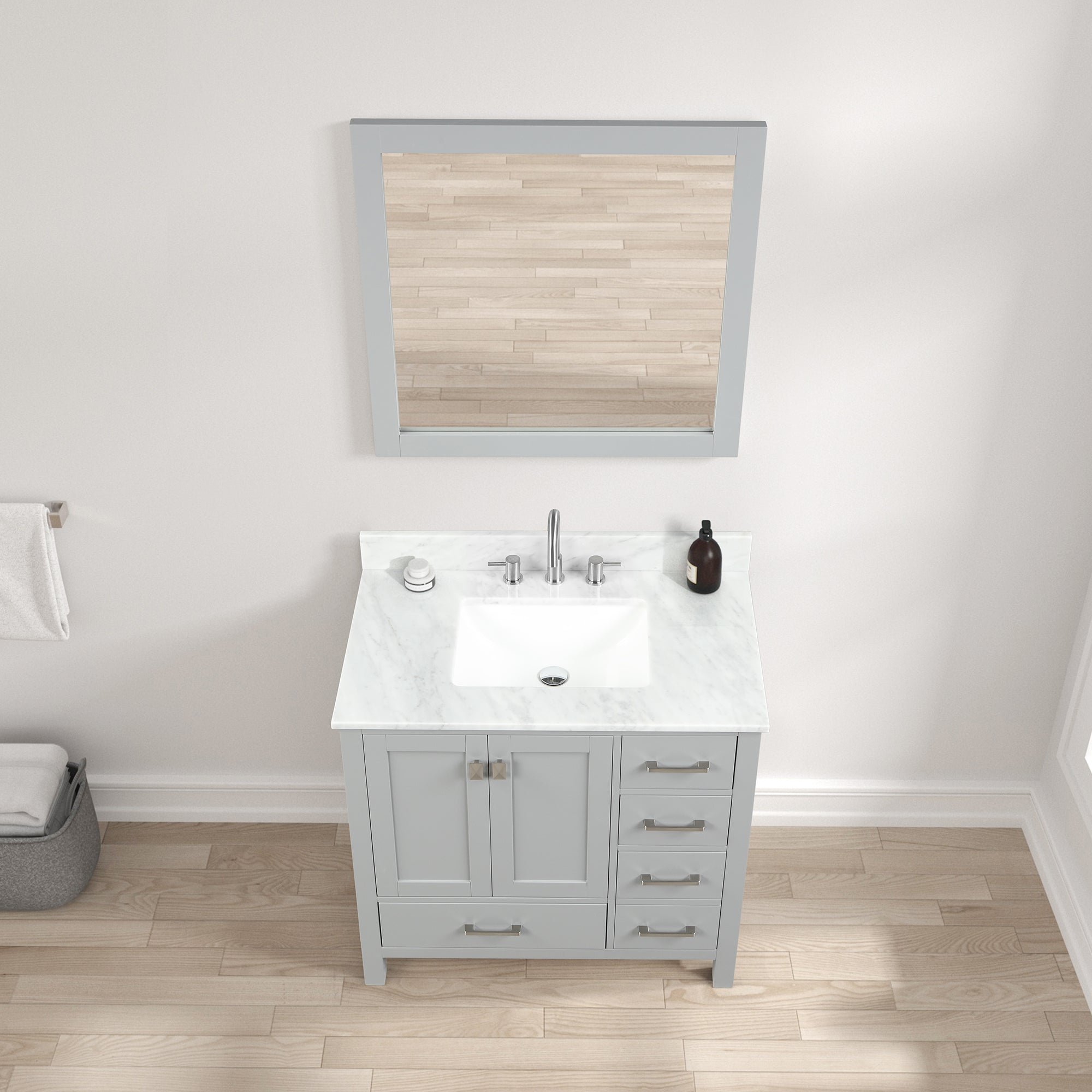 Geneva 36" Bathroom Vanity with Marble Countertop - Contemporary Bathroom Vanity