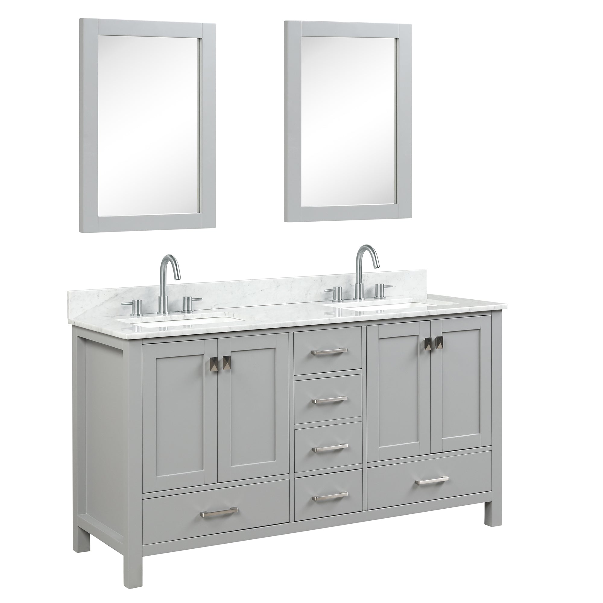 Geneva 60" Bathroom Vanity Double SInk with Marble Countertop - Contemporary Bathroom Vanity